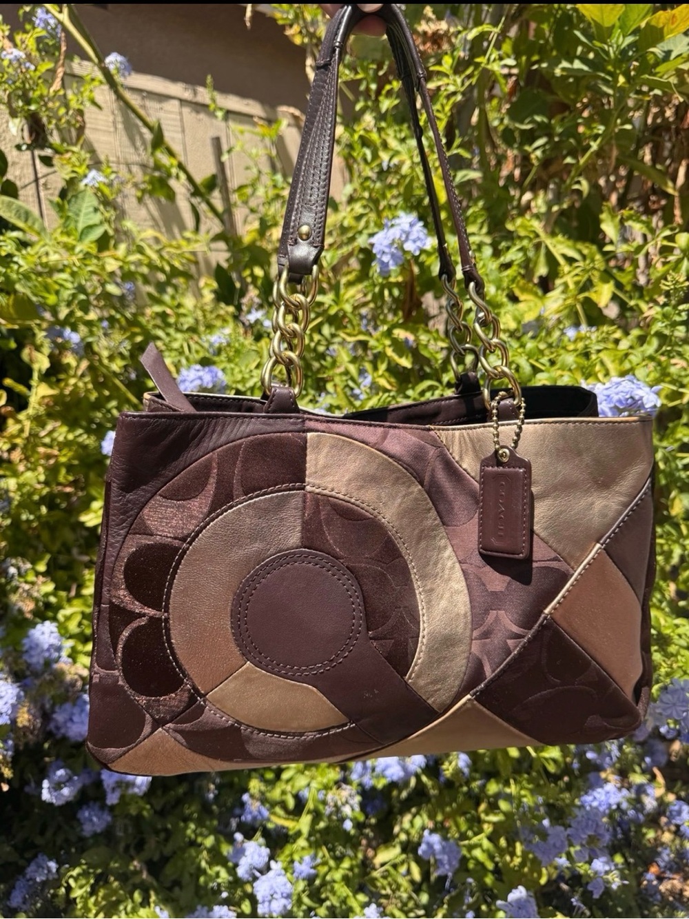 Vintage Coach Inlaid Patchwork Leather Chain Tote Bag